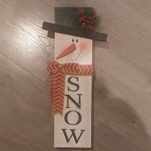 Festive Snowman "Snow" Wooden Sign with Red Accents
